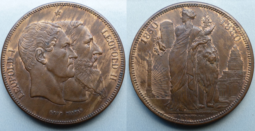 Belgium 1880 bronze medallic coinage 5 francs